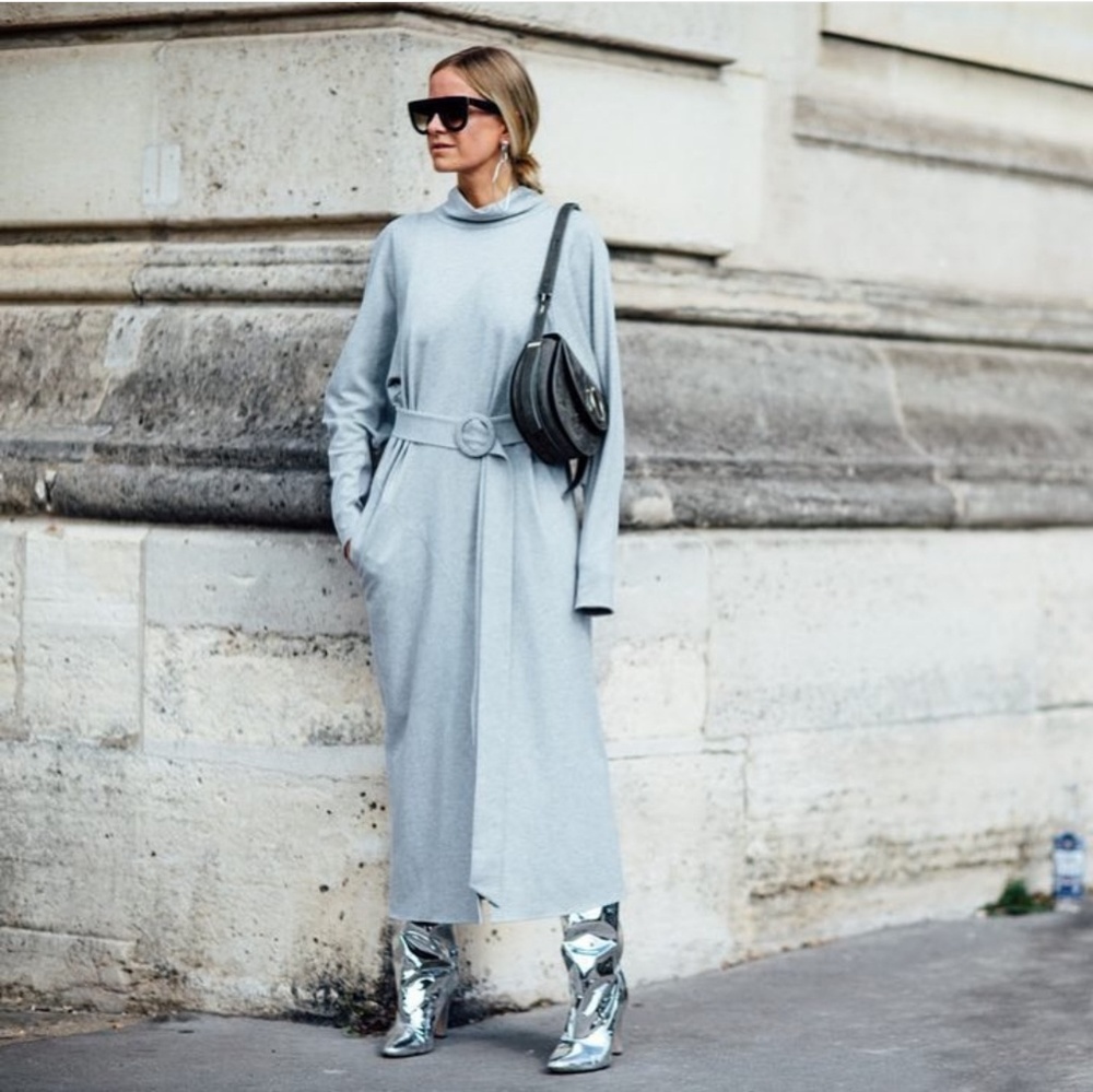 Tibi CAVALRY TWILL DOLMAN SLEEVE Midi DRESS Grey